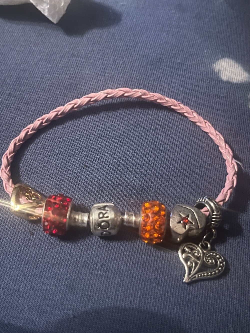 Pandora Pink Braided Leather Bracelet with Silver Clasp